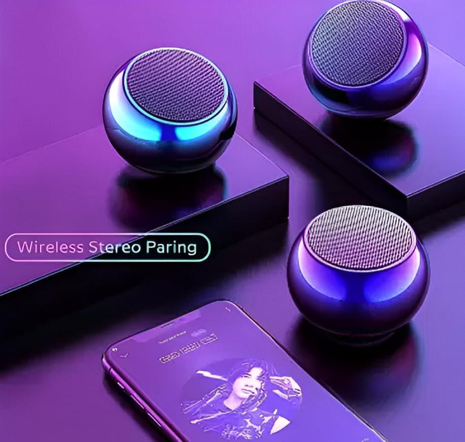 TWS Bluetooth Speaker with Heavy Metal Electroplating Round Speaker | Wireless Power Button Controlled, 2 Hours Running Battery Pack of 1 (Multicolor)