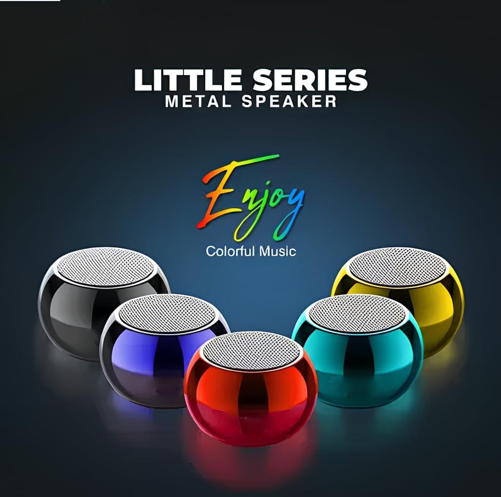 TWS Bluetooth Speaker with Heavy Metal Electroplating Round Speaker | Wireless Power Button Controlled, 2 Hours Running Battery Pack of 1 (Multicolor)