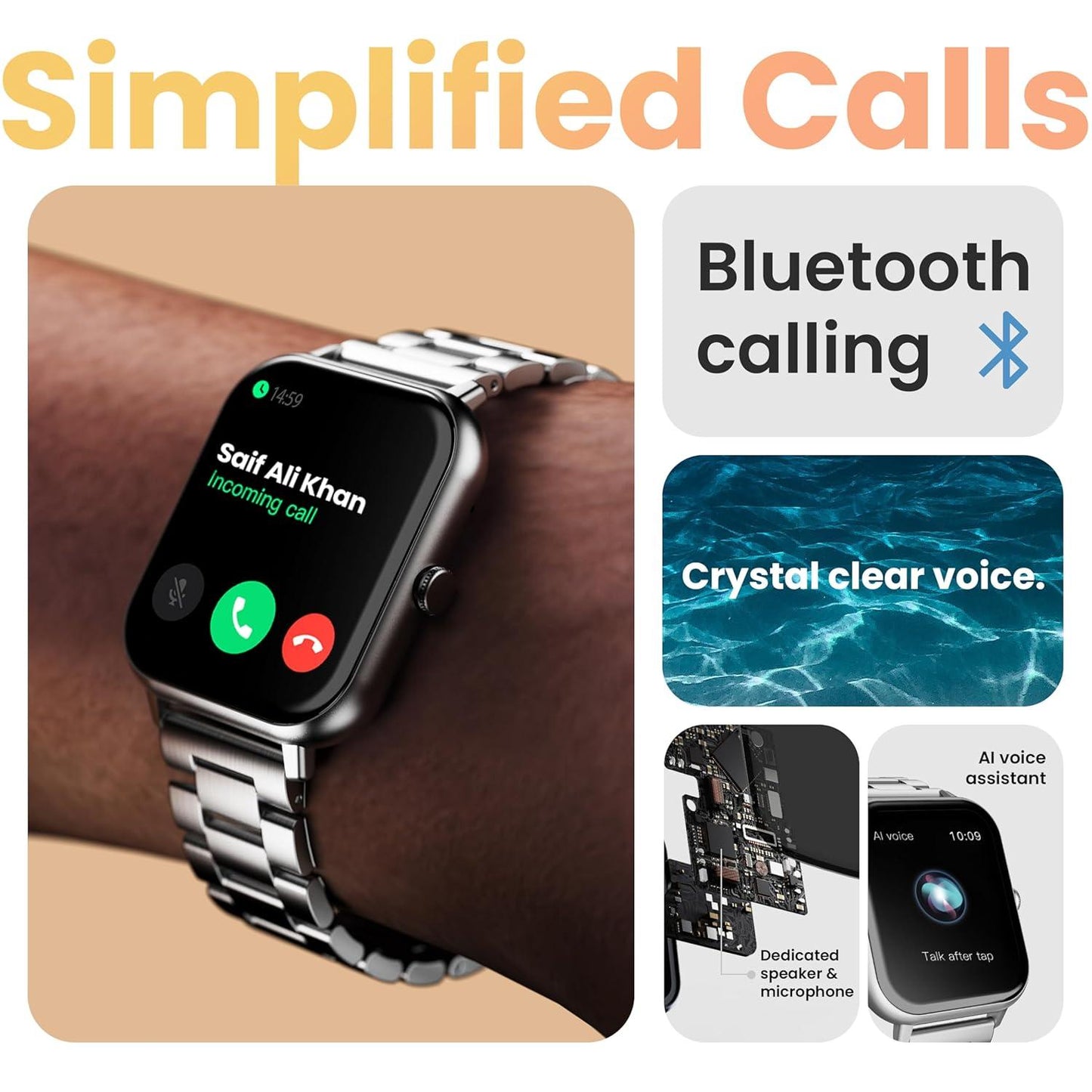 TWS Smart Watch 1.85''HD Screen, Bluetooth Calling, IP68, 500 Nits Brightness,, AlI Voice Assistant, SpO2 Monitoring and 100+ Sports Mode